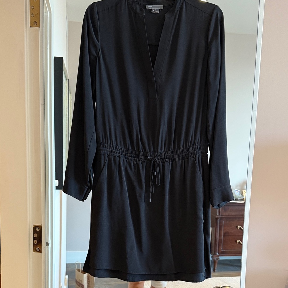 Vince Black V-Neck Long Sleeve Dress